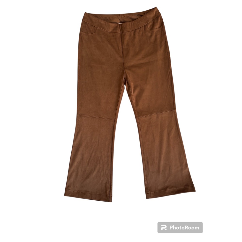 Soft Surroundings Faux Suede Flare Pull On Pants Brown Size PM Petite Medium
